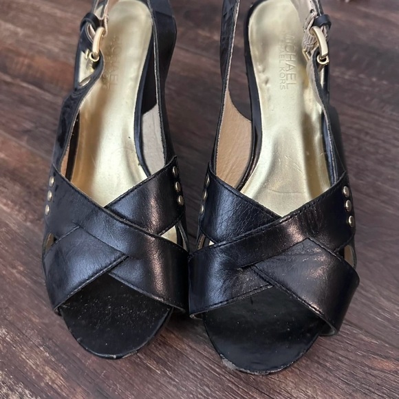 Michael Kors Black Leather Women's Platform Slingback Heels - Picture 1 of 7